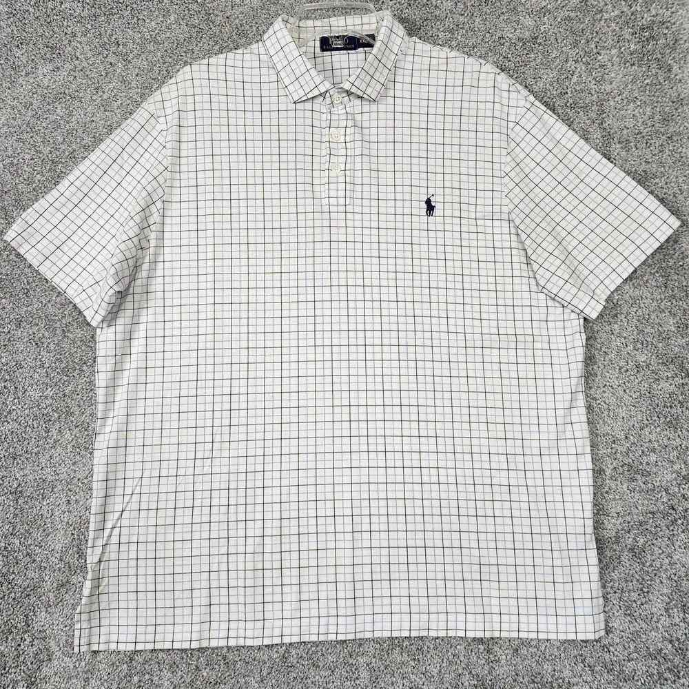 Polo Ralph Lauren Polo Shirt Mens 2XL White Check Cotton Classic Pony Logo
